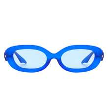 Oval Narrow Round Chic Sunglasses Retro Fashion Eyewear Perfect For Travel, Driving, Daily Wear, Vacation Outfits, Resort Looks, Business Casual Wardrobe Essentials And Unisex Accessories - 藍色 - 查看 2