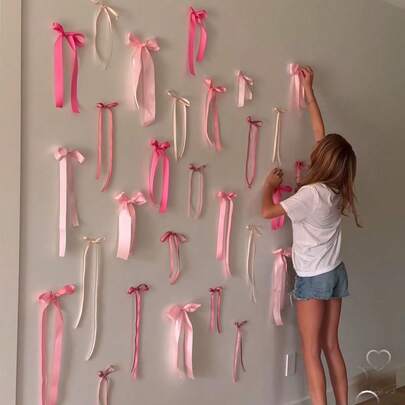 12pcs Pink Bow Wall Decor, DIY Bow Photo Backdrop, Ribbon Bows Garland, Pink Bows Party Decor For Women Birthday, Baby Shower, Bachelorette Wedding Party, Room Bedroom Decor,Christmas Tree Decorations.