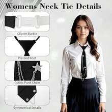 Womens Black Tie PreTied Womens Tie With Metal Chain Accessories Adjustable Reusable 13in X 2.64in 33cm X 6.7cm Necktie For Business And Wedding - 如圖 - 查看 3