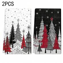 1pc/2pcs/100pcs Christmas Tree Printed Pattern Kitchen Towels And Dishcloths, Suitable For Interior Decoration In Restaurants, Kitchens, Bathrooms, Party Decoration, Holiday Gifts, And Can Be Given As Christmas Gifts