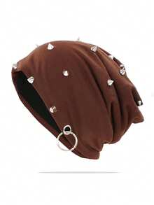 1Pc Unisex Rivet Beanie Hat,Punk Rock Hiphop Stud Rivets Cap,Goth Gothic Skull Caps Winter Warm Beanies Cap For Men Women,Suitable For Street Wear. Autumn Decor
