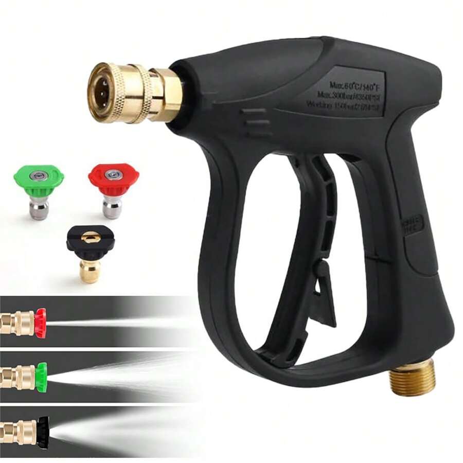 1/4" High Pressure Washer Gun 4000 PSI Car Wash Foam Spray Short Wand With 3 Nozzle - Black - View 1