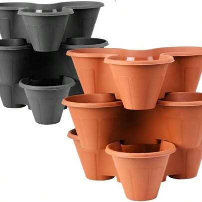 Advanced Farming Strawberry Planter Trio - Stackable Outdoor Garden Plastic Plant Pot Set For Vertical Gardening