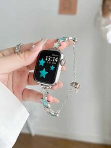 1 pieza Brazalete ajustable de doble color con diseño de estrella compatible con Apple Watch de 38mm, 40mm, 41mm, 42mm, 44mm, 45mm, 49mm (S10 42)Mm (S10 46)Mm, pulsera de lujo simple para mujer adecuada para Apple Watch Series Ultra 2 S10 SE 9 8 7 SE 6 5 4 3 2 1, regalo - Plateado - Ver 8