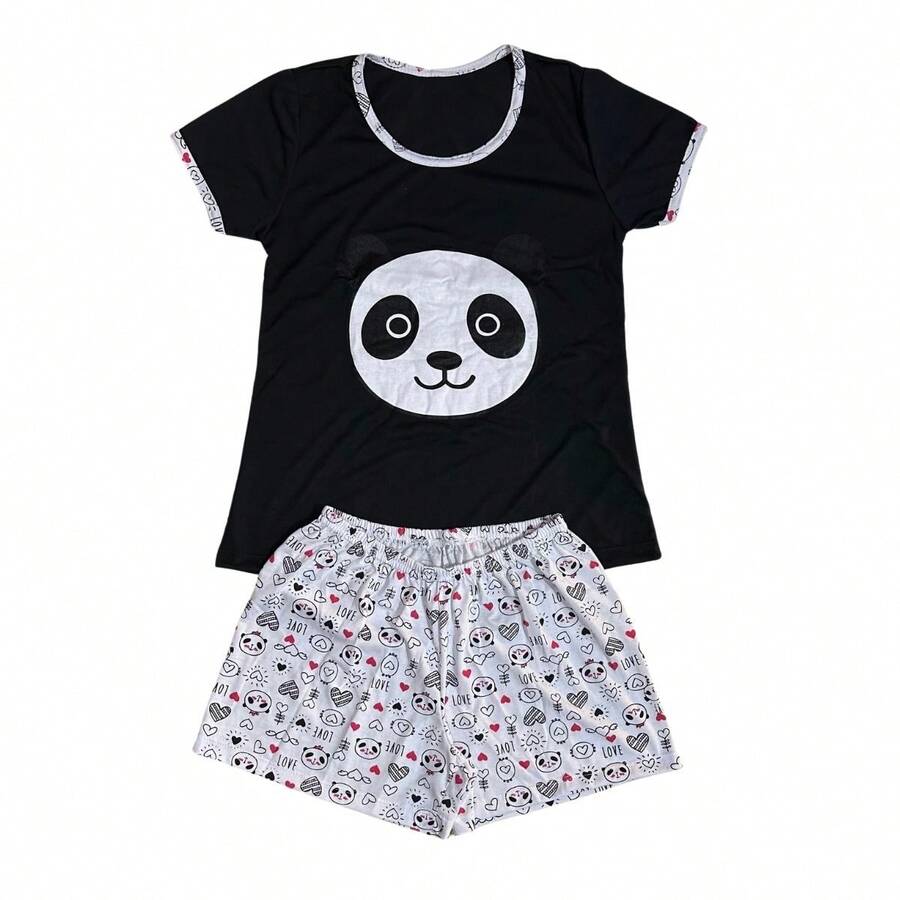 Women's Half Sleeve Baby Doll / Women's Baby Doll / Nightwear - 黑與白 - 查看 1