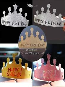 20pcs Gold Paper Crown - Birthday Party Decorative Hats, No Electricity Required, Disposable Event & Party Supplies - Gold - View 13