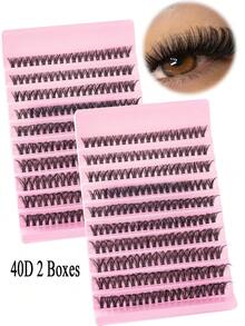 200pcs 40D Thick & Curly C-Curl False Eyelashes, 8-16mm Mixed DIY Eyelash Extension Kit, DIY Lower Lashes, Eyelash Tutorial Booklet, Large Capacity Soft Individual Lashes, Create Fluffy & Natural Y2K Butterfly Element Pink Base Card, Easy DIY Long-Lasting Fake Lashes At Home - Black - View 10
