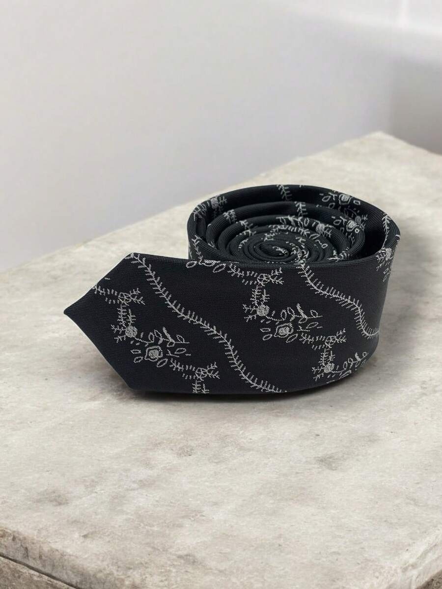 Luxury Men's Skinny Ties Polyester Silk Solid Polka Dot Striped Check Skinny Jacquard Groomsman Tie - 中灰色 - 查看 1