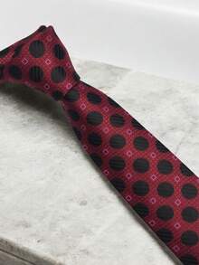 Luxury Men's Skinny Ties Polyester Silk Solid Polka Dot Striped Check Skinny Jacquard Groomsman Tie - 深紫色 - 查看 4