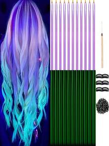 11 件 Y2K 夜光接发 48 英寸 11 色合成直发夜光发片霓虹发饰适合女性女孩派对节日和万圣节新年使用 - 彩色 - 查看 12