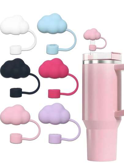 6/4/2/1 件创意云硅胶可重复使用吸管盖、防溅防尘吸管套、便携式易清洁隔热杯配件、10 毫米超大直径云吸管盖、可爱卡通云吸管防尘罩、杯子配件、万圣节和圣诞节礼物、万圣节圣诞节杯装饰、粉色/紫色/白色/蓝色/红色/黑色。