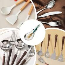 1/2/3/4/5件鱼形不锈钢勺架食物夹火锅勺托盘酒店餐厅厨房用具架架子托盘.自助餐勺架套装.厨房配件.勺架.餐具架 - 銀色 - 查看 8