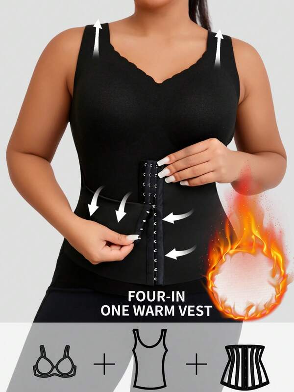 1pc Plus Size Autumn/Winter Thermal Lined Scoop Neck Camisole Tank Top, Slim Fit Sleeveless Casual Activewear Layering Vest For Women