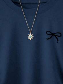 Women's Casual Slim Fit Butterfly Print Detail Minimalist Solid Color Ruched Crew Neck Short Sleeve Dress