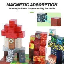 100PCS Magnetic Cubes | DIY 3D Construction Blocks | STEM Educational Toy | Volcano Castle Mine Town Scene | Character Faces | Stackable Pretend Play | Birthday Halloween Christmas - 100PCS - 查看 3