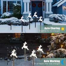 4 件装太阳能圣诞路径灯户外 4 件套防水太阳能桩圣诞装饰 LED 灯景观走道灯适用于家庭花园庭院侧道草坪节日派对露台圣诞装饰（白色灯；鹿、铃铛、雪花、五角星） - 白色 - 查看 5