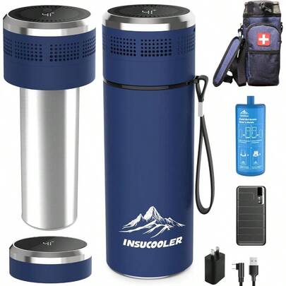 Hielera Insulina, Enfriamiento Inteligente USB Tipo - C, Kit de Batera y Cargador de 20000mAh, Aprobada por la TSA, Pantalla Digital de Temperatura, Tamao Extragrande, para Viajeros Diabticos