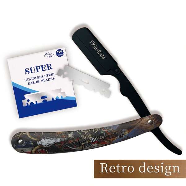 100-Blade Professional Straight Edge Razor Kit, Stainless Steel Shaving Razor For Easy Shaving, High-Quality Razor For Men