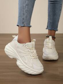 女士厚底厚底运动鞋，透气网眼增高休闲轻便运动鞋和百搭厚底乐福鞋 - 米色 - 查看 4