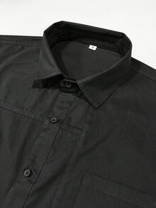 Kemeja Katun Kasual Pria, Warna Polos, Nyaman, Banyak Saku, Gaya Vintage, Cocok untuk Pemakaian Sehari-hari, Musim Semi/Musim Gugur, Atasan Lengan Panjang - Hitam - View 6