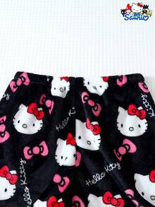 SANRIO 女士加绒睡衣套装，加厚长袖圆领上衣和长裤，柔软舒适休闲家居服套装，秋冬款 - 黑色 - 查看 6