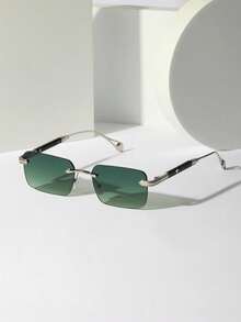 1pc Men's Rimless Heart Pattern Metal Sunglasses With Thick Arm And Accessories, Suitable For Driving And Fashion (Including Glasses Case And Glasses Rope) Vintage Sunglasses Sun Glasses,School Beach Accessories Sun Glasses Sunglasses Shades For Summer Beach Vacation,Outdoor,Travel - Gradient Olive Green - View 8