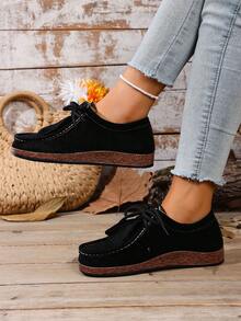 Plates à lacets à franges vintage, ambiance décontractée artistique, convenant pour le trajet et la sortie, design unique à franges, style rétro subtil, attrait mode, nouvelle arrivée automne/hiver - Noir - Voir 2