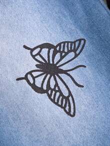 2pcs Infant Girl Casual Fashion Heart & Letter Print White Long Sleeve T-Shirt And Butterfly Print Denim Straight Pants Set, Suitable For Spring/Autumn, Daily, Outdoor, Commute, School, Sports