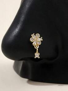 1pc L Shaped Elegant Gold Tone Tiny Flower Nose Hoop Piercing With Pendant Valentines Mom Mother Mothers Day Gift GZUQ - 彩色 - 查看 6