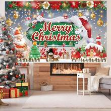 1pc Christmas Background Banner, 82.7*59.1/59.1*39.4/39.4*29.5 Inches Santa Claus Snowman Gingerbread Man Merry Christmas Background Suitable For Christmas Party, Photography Background, Wall Sign, Yard Sign, Winter New Year Christmas Eve Christmas Party Decoration