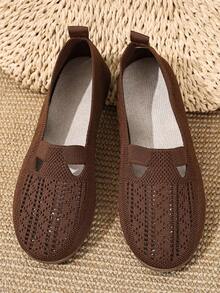 Women's Knitted Hollow-Out Breathable Yet Unique Slip-On Casual Flat Shoes, Relaxed, Comfortable And Stylish For Daily Wear