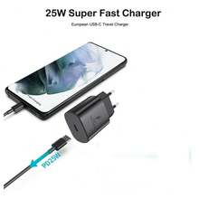 25W USB-C 电源适配器超快速充电，配备 3 英尺/6 英尺 USB-C 转 Type-C 线缆，兼容 16/15/Pro/Plus/Pro Max 系列，兼容三星 S25/S24/S23 S22/Note 20/10、Pixel、Moto、Car Play，适用于旅行、办公室、宿舍和家用充电器手机充电器高输出功率 - 查看 2