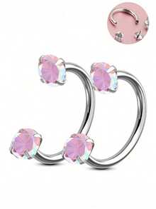 2Pcs Of C Type Zirconia Set Nose Rings Lip Rings Horseshoe Rings Nose Septum Earrings 16G Stainless Steel Pierced Jewelry Suitable For Daily Wear