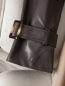 Women's Colorblock Double-Breasted Trench Coat With Contrast Pockets And Belt Spring - Coffee Brown - View 6
