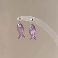 New Chinese Style Purple Gentle Wind Small Fish Earrings Niche Personality Design Long Drop Earrings - Hoa tai cá nhỏ - Xem 8