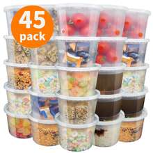 45 Sets Of Transparent Plastic Storage Containers With Lids [8/16/24/32 Ounces], For Food Storage, Made Of PP Material, Heat-Resistant Soup Cups, Leak-Proof, Microwaveable, Reusable, Suitable For Holding Fruits, Snacks, Vegetables, Noodles, Rice Soup, Suitable For Family Gatherings, Restaurants, Catering Services, And Halloween And Christmas Parties., Home Decor, Party & Christmas Storage - 45 Sets - 查看 1