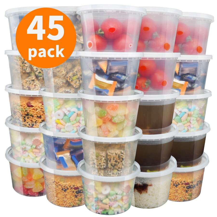 45 Sets Of Transparent Plastic Storage Containers With Lids [8/16/24/32 Ounces], For Food Storage, Made Of PP Material, Heat-Resistant Soup Cups, Leak-Proof, Microwaveable, Reusable, Suitable For Holding Fruits, Snacks, Vegetables, Noodles, Rice Soup, Suitable For Family Gatherings, Restaurants, Catering Services, And Halloween And Christmas Parties., Home Decor, Party & Christmas Storage - 45 Sets - 查看 1