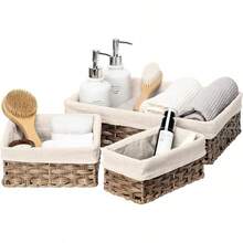 Cestas Tejidas a Mano para Almacenamiento:3 Piezas Canastas Organizadoras-rganizadora de Almacenamiento con Tres tamaños, Diseño Higiénico y Decorativo para Hogar, Dormitorio y Baño - Beige - Ver 3