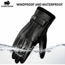 ¡RecomendadoBISON DENIM Guantes de piel de oveja para hombre, guantes de invierno cálidos con forro de cachemira, guantes de motocicleta de conducción¡Top de Temporada - Marrón - Ver 6