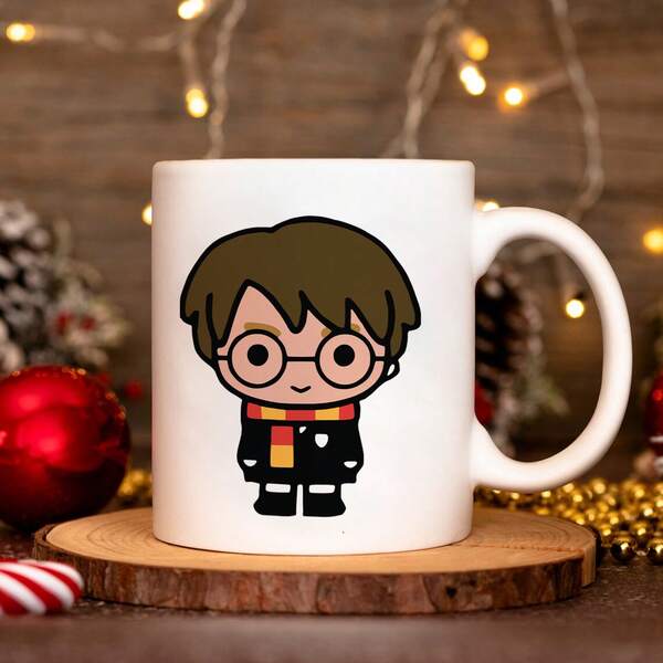 Harry Potter 1pc 11oz Harry Potter Series Ceramic Mug, With Cartoon Style Harry Potter Graphic, Portable Wide Mouth Coffee Cup