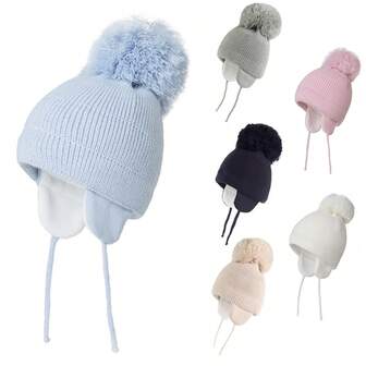 Winter Warm Knitted Baby Hats For Girls Pom Pom Kid Toddler Boys Beanies Cap With Thermal Lined