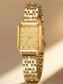 1件时尚新款方形表盘钻石刻度女士钢带石英表，Xilu；适合日常搭配、生日、周年纪念、万圣节、晋升及其他节日礼物；无礼盒。 - 彩色 - 查看 4