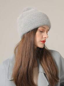 1 chiếc mũ len dệt kim màu trơn cho nữ, mũ rộng vành ấm áp, vải sợi Acrylic, mùa thu/đông - mũ dệt kim - Xem 6