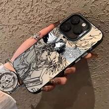 Funda de Teléfono Ángel de Arte Negro para Modelos de  16, 15, 14, 13, 12, 11 Pro Max, X, XR, XS Max, 8 y 16 Plus con Cubierta Trasera Mate 4C0C - Colores mixtos - Ver 3
