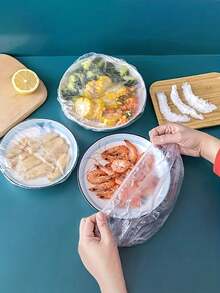 100 Pieces Of Disposable Plastic Wrap, Disposable Shower Caps, Multi-Purpose Disposable Shrink Bags, Disposable Shoe Covers, Thickened Kitchen Plastic Wrap, Household Refrigerated Food Preservation Stretch Covers - Multicolor - View 6