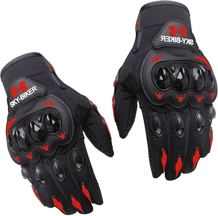 hanylish Guantes para Motociclista, Antideslizante, Cómodos y Ligeros para Hombre y Mujer, Protección Completa con Sensores Táctiles, Accesorios para Moto, Bicicleta y Senderismo (Negro - Gris, L) - Negro Rojo - Ver 1