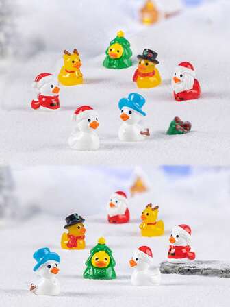 5/10/20Mini Christmas Resin Duck Bulk Christmas Santa Claus Duck Miniature Figurine Decoration For Xmas Party Stocking Stucking Fillers Birthday Gift Supply,Snow Landscaping Diy Decoration Hanging Accessories Micro Landscape Small Ornaments