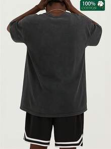 Men Fall Clothes/Fall Clothes For Women American Wrestler Figure Print Pure Cotton Washed Printed T-Shirt - A Soft And Comfortable Casual Washed T-Shirt With Bold Explosive Art Design, Short Sleeves, 100% Cotton, Men Fall Clothes/Fall Clothes For Women/Halloween Is Perfect For Home And Leisure Wear - DG004 - 黑色 - 查看 3