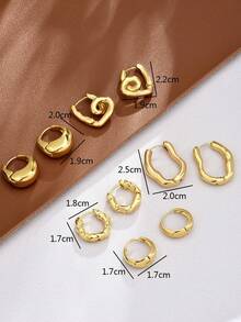 5 件/套金色几何不对称椭圆形镂空水滴简约奢华设计耳环套装，适合女性日常和节日佩戴 - 金色 - 查看 7