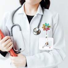 1 pieza Clip de identificación con forma de pétalo de acrílico, Soporte de identificación, Elástico, Adecuado para enfermeras, médicos, trabajadores, trabajadores sociales, personal de oficina, maestros, regalos